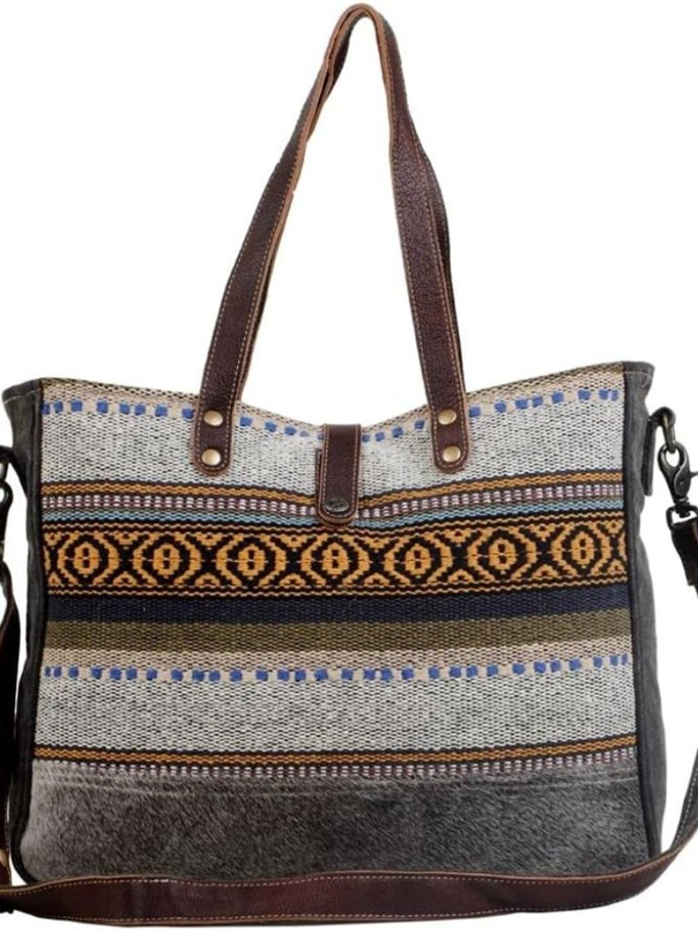 Aztec Purse for Women - Canvas Bag with Real Leather Detailing, Boho Handbags fo